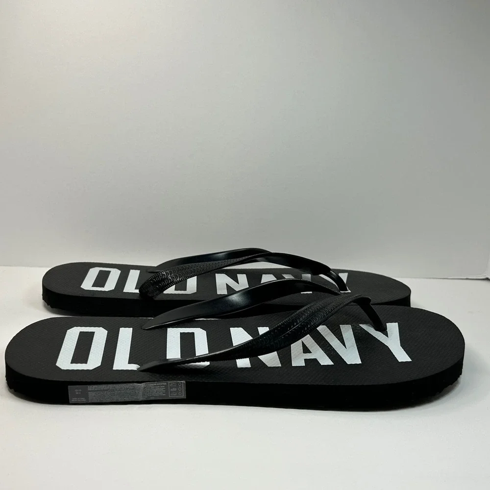 Old Navy Mens Flip Flops Black Jack‎ Print Logo Sandals 12-13 Band New